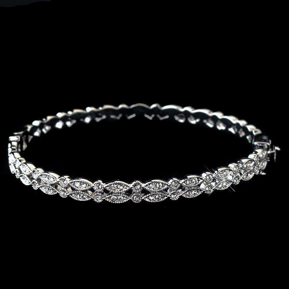 Rhodium Clear CZ Double Bangle Bridal Wedding Bracelet