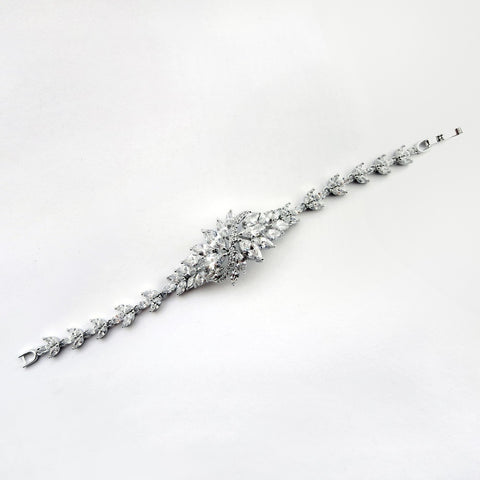 Antique Silver Rhodium Clear CZ Crystal Bridal Wedding Bracelet 4007