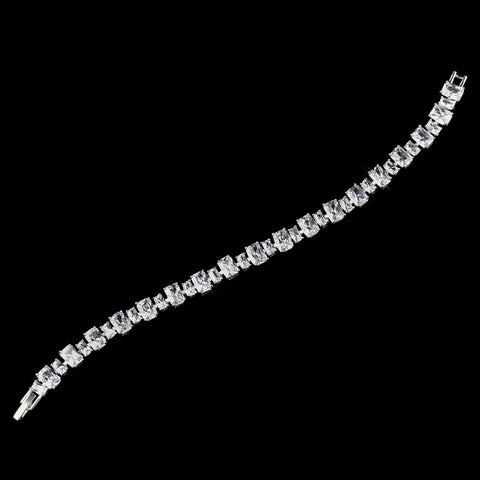 Radiant CZ Princess Cut Tennis Style Bridal Wedding Bracelet in Silver 4075