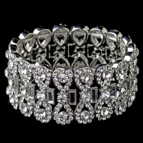 Rhodium Clear Rhinestone Stretch Bridal Wedding Bracelet 4110