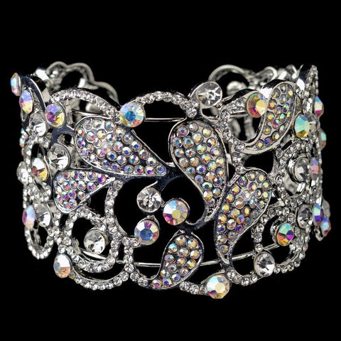 Rhodium AB & Clear Rhinestone Bangle Bridal Wedding Bracelet 4156