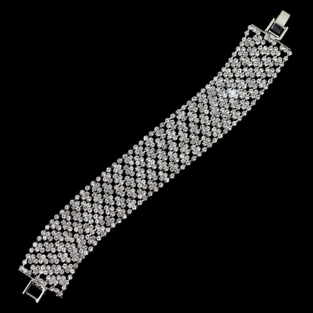 Rhodium Clear 11 Row Rhinestone Bridal Wedding Bracelet 4265