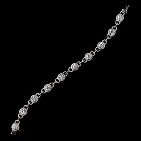 Rhodium Clear Pave Round CZ Crystal Link Bridal Wedding Bracelet 4404