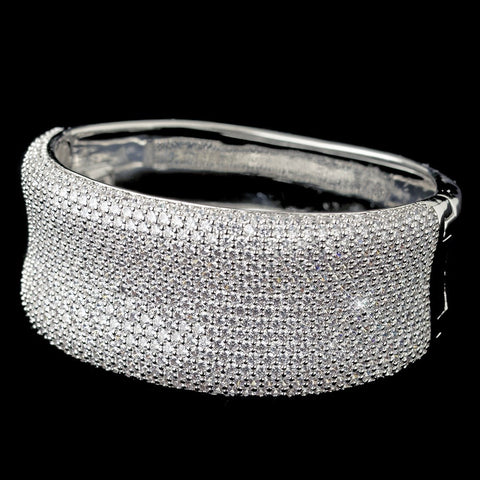 Rhodium Clear Micro Pave CZ Crystal Bangle Bridal Wedding Bracelet 4405