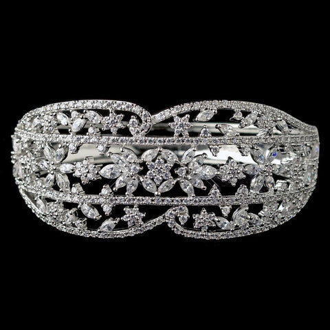 Rhodium Clear Multi CZ Crystal Bangle Bridal Wedding Bracelet 4406