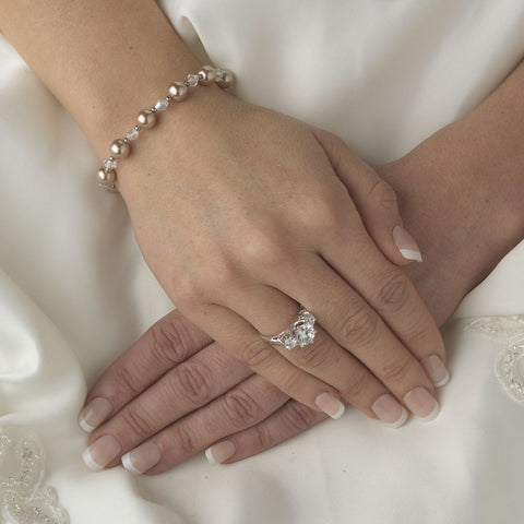 Silver & Ivory Pearl Crystal Bridal Wedding Bracelet B 511
