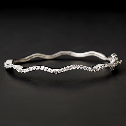 Silver CZ Bangle Bridal Wedding Bracelet 5837