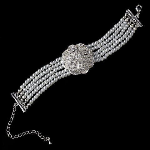 Classic Silver Clear Crystal & Pearl Bridal Wedding Bracelet 600