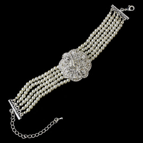 Classic Silver Clear Crystal & Pearl Bridal Wedding Bracelet 600