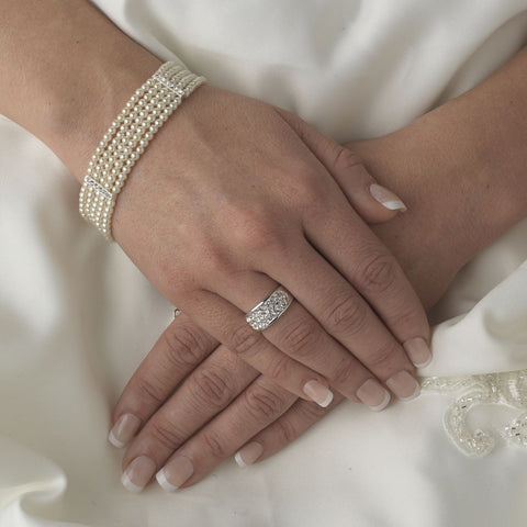 Silver Pearl with Cubic Zirconia 5 Row Bridal Wedding Bracelet B 602