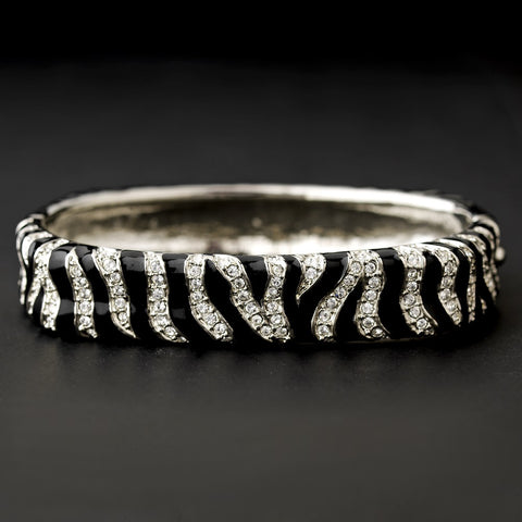 Silver & Black Zebra Bangle Bridal Wedding Bracelet 6100