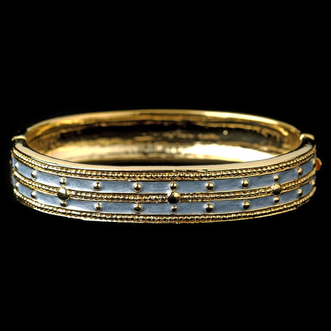 Light Blue Pastel Enamel Hinged Bridal Wedding Bracelet with Gold Studs 6102