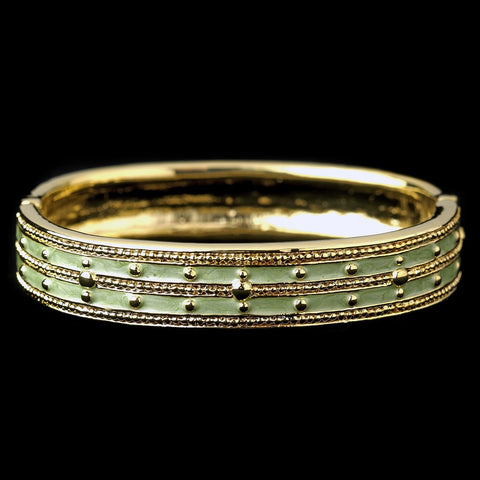 Peridot Green Enamel Hinged Bridal Wedding Bracelet with Gold Studs 6102