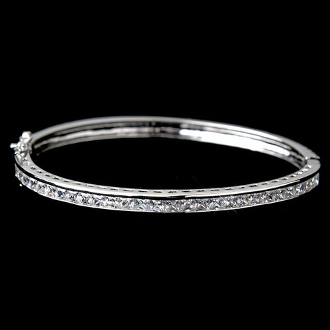Antique Silver Clear CZ Crystal Bridal Wedding Bangle Bridal Wedding Bracelet 6502
