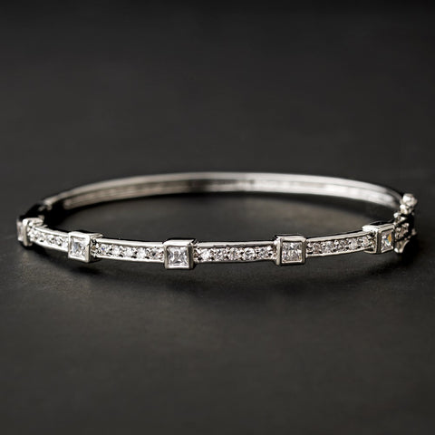 Silver CZ Bangle Bridal Wedding Bracelet 6544