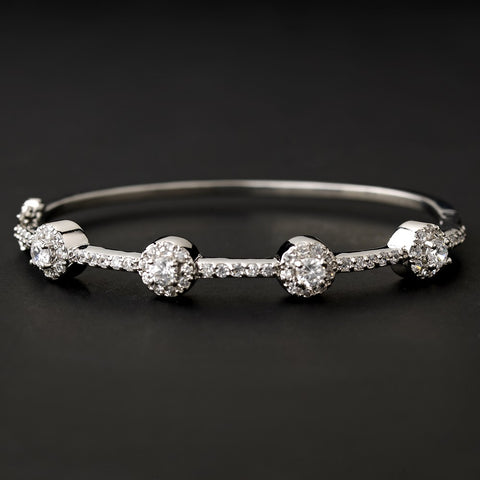 Silver CZ Bangle Bridal Wedding Bracelet 6564