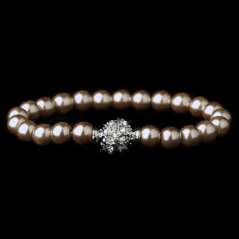 Light Brown Glass Pearl Pave Ball Bridal Wedding Bracelet 720