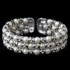 Antique Silver Diamond White 3 Row Pearl & Rhinestone Cuff Bridal Wedding Bracelet 723