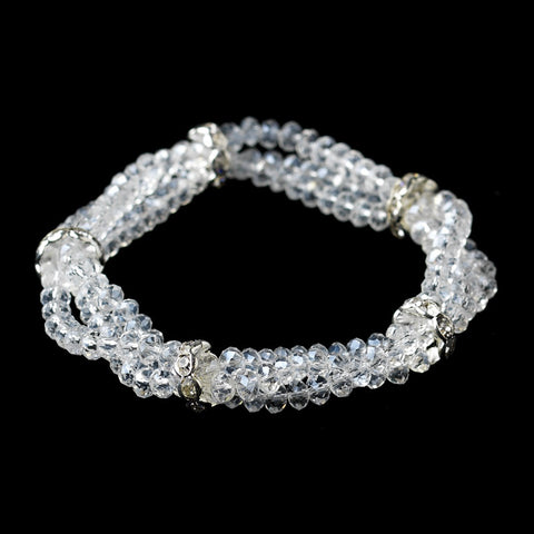 Clear Double Row Crystal & Rhinestone Bands Bridal Wedding Bracelet 7253