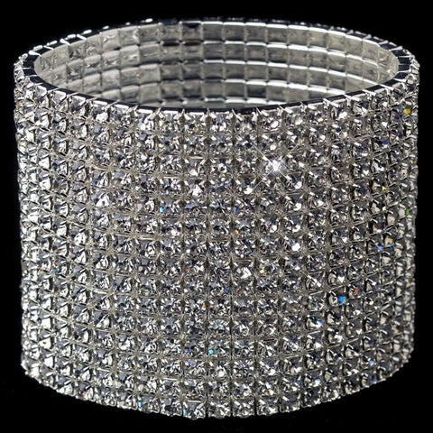 15 Row Silver Clear Rhinestone Stretch Bridal Wedding Bracelet 7417