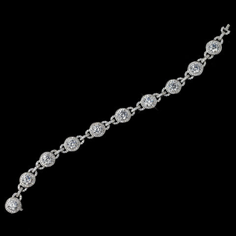 Rhodium Clear Round CZ Chain Bridal Wedding Bracelet