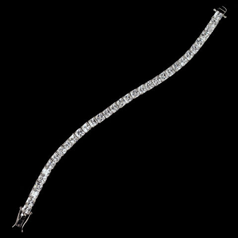 Antique Silver Rhodium Princess Cut CZ Crystal Bridal Wedding Bracelet 7423