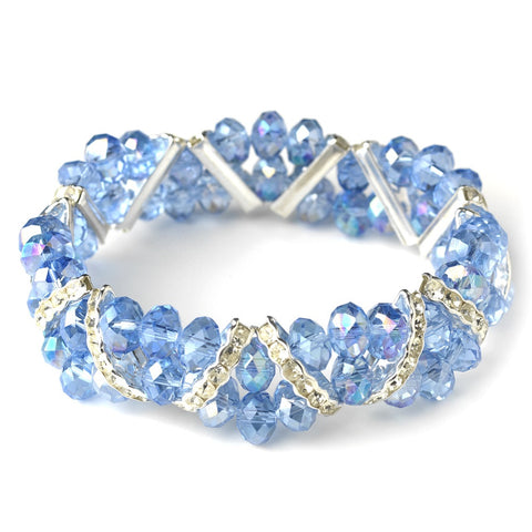 Light Blue Silver Clear Double Line Bridal Wedding Bracelet 7616