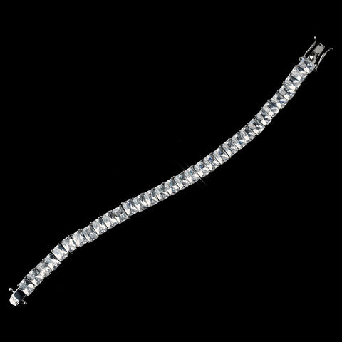 Antique Rhodium Silver Clear Princess Cut CZ Crystal Bridal Wedding Bracelet 7706