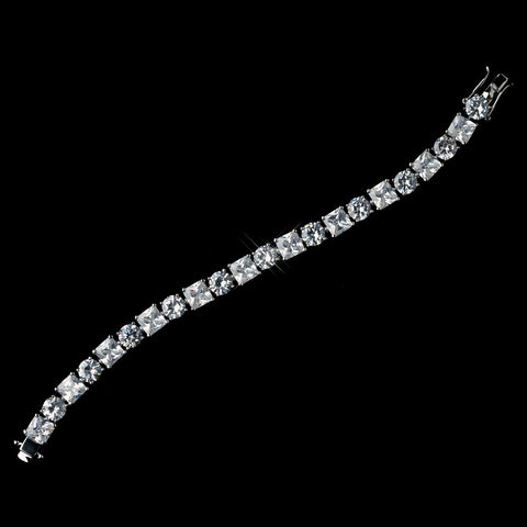 Antique Rhodium Silver Clear Round & Princess Cut CZ Crystal Bridal Wedding Bracelet 7707