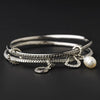Silver Bangle with Heart & Pearl Charm Designer Inspired Bridal Wedding Bracelet B 7977