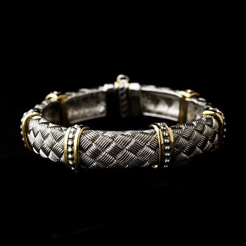 Woven Silver Pattern with Gold Trim Bridal Wedding Bracelet 7982
