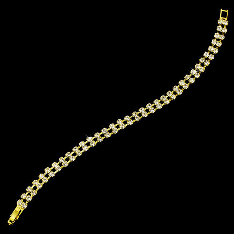 Gold Clear Double Row Rhinestone Bridal Wedding Bracelet 80002
