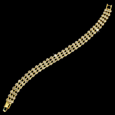 Elegant Gold Clear 3 Row Rhinestone Bridal Wedding Bracelet 80003
