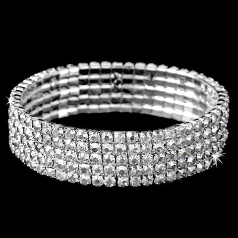 Fabulous Silver 5 Row Clear Rhinestone Stretch Bridal Wedding Bracelet 8015