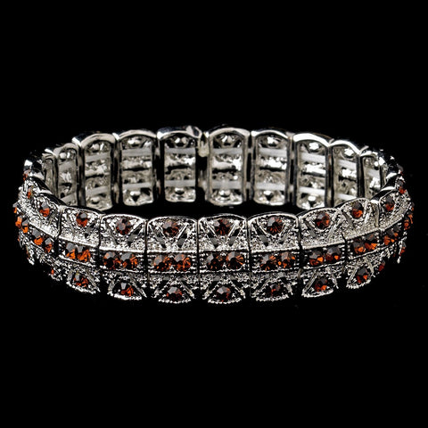 Silver Brown Rhinestone Stretch Bridal Wedding Bracelet 80380