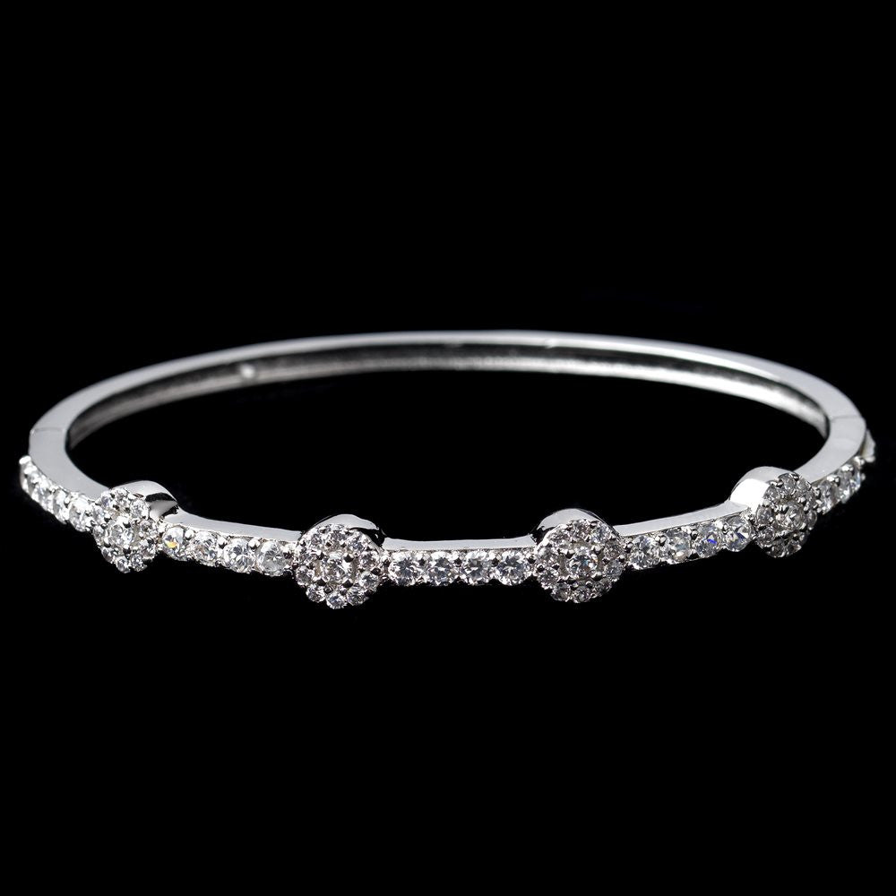 Rhodium Clear Round CZ Bangle Bridal Wedding Bracelet 80670