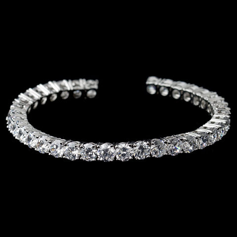 Rhodium Clear Round CZ Cuff Bridal Wedding Bracelet 80671