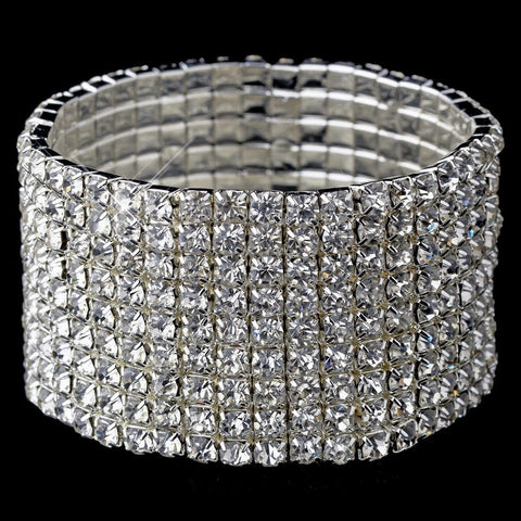 Silver Clear Rhinestone Stretch Bridal Wedding Bracelet 80693