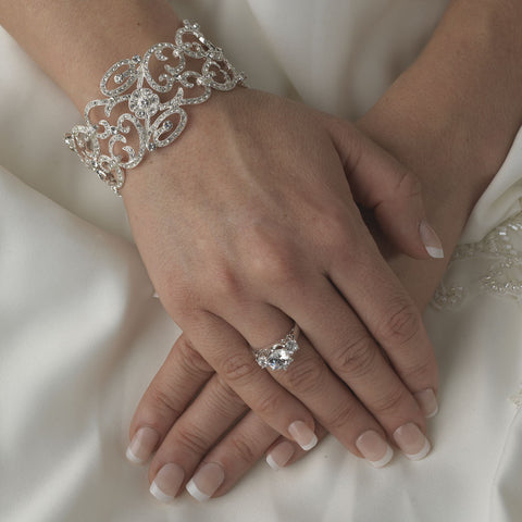 Best Selling Rhodium Floral CZ Vintage Bangle Bridal Wedding Bracelet 8101
