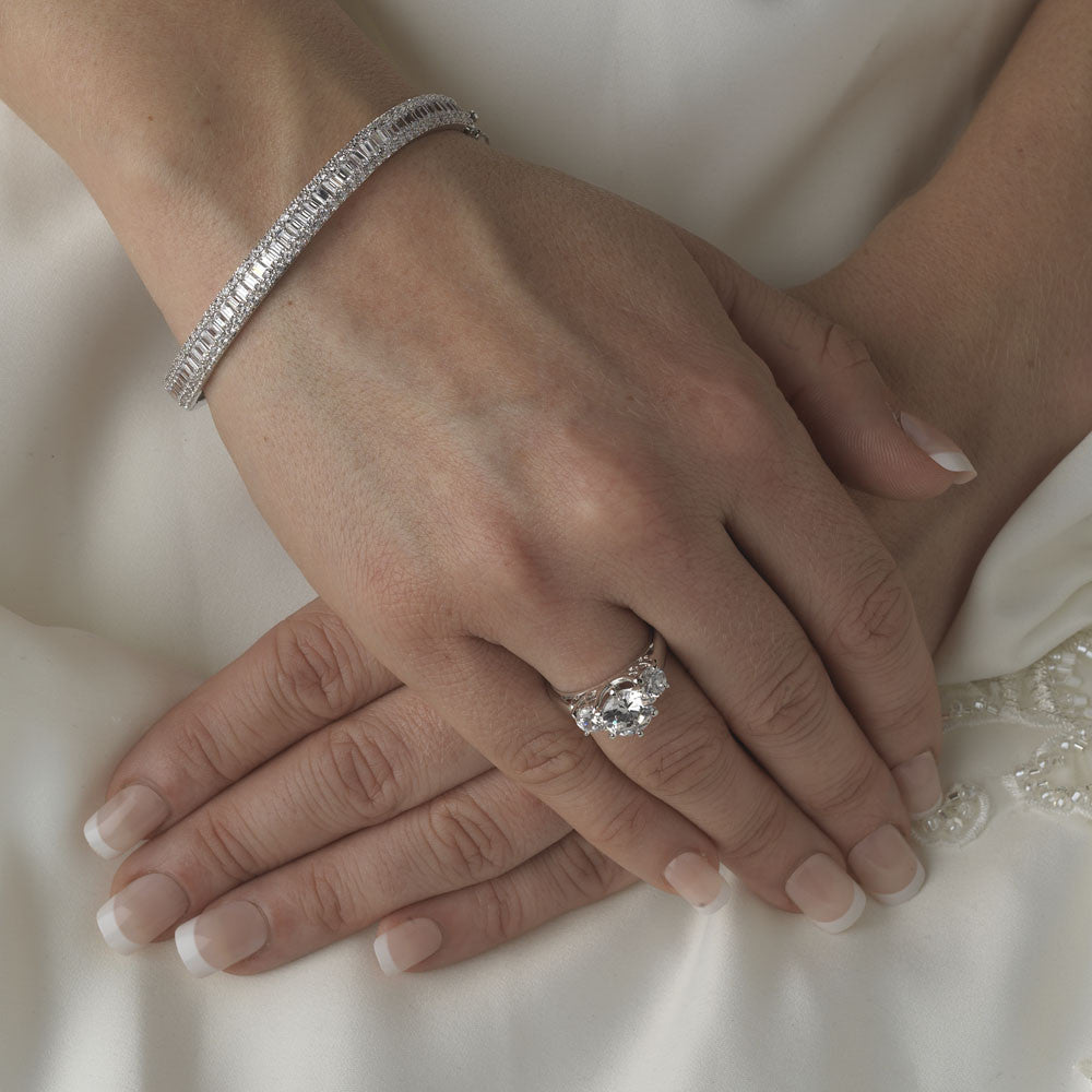 Silver Clear Bridal Wedding Bangle Bridal Wedding Bracelet B 8105