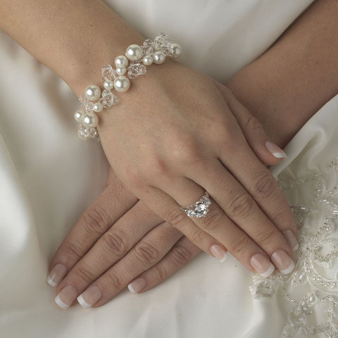 * Pearl and Crystal Destination Wedding Bridal Wedding Bracelet B 8135