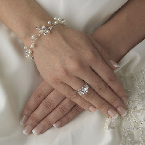 Graceful Rhinestone & Fresh Water Pearl Bridal Wedding Bracelet 8139