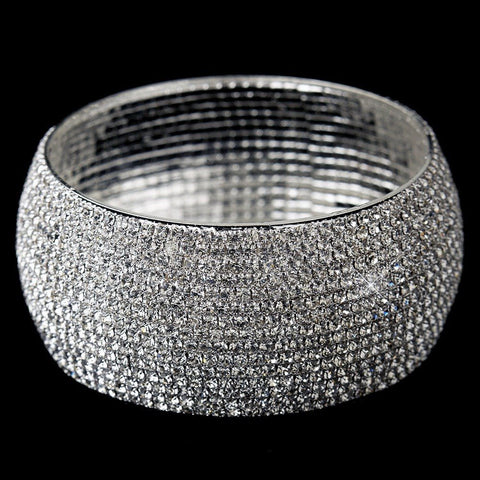 Silver Clear Rhinestone Bangle Bridal Wedding Bracelet 81401