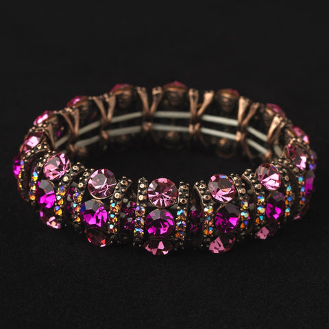 Copper Fuchsia & AB Rhinestone Stretch Bridal Wedding Bracelet 8181