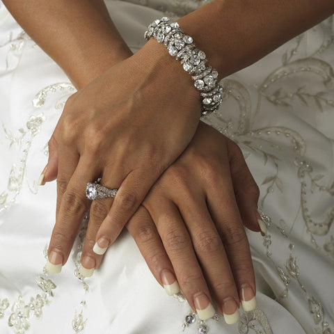 Silver Clear Bangle Bridal Wedding Bracelet B 8181
