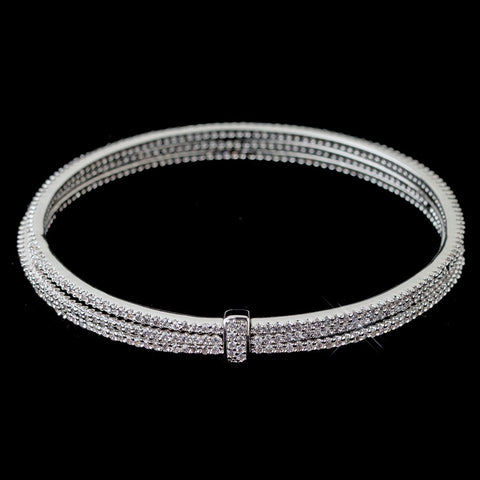Rhodium Triple CZ Crystal Bangle Bridal Wedding Bracelet 82003