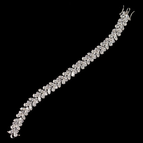 Rhodium Clear Marquise Chevron CZ Crystal Bridal Wedding Bracelet 82005