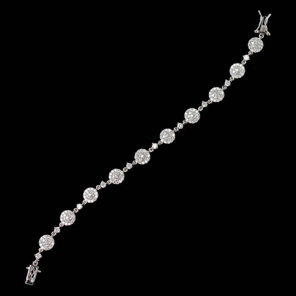 Rhodium CZ Crystal Pave Circle Bridal Wedding Bracelet 82007