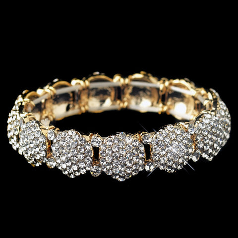 Gold Clear Pave Circle Rhinestone Stretch Bridal Wedding Bracelet 82020