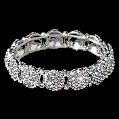 Rhodium Clear Pave Circle Rhinestone Stretch Bridal Wedding Bracelet 82020